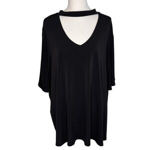 Worthington Women’s Choker Neck Black Short Sleeve Knit Tunic Top Size 5X NWT